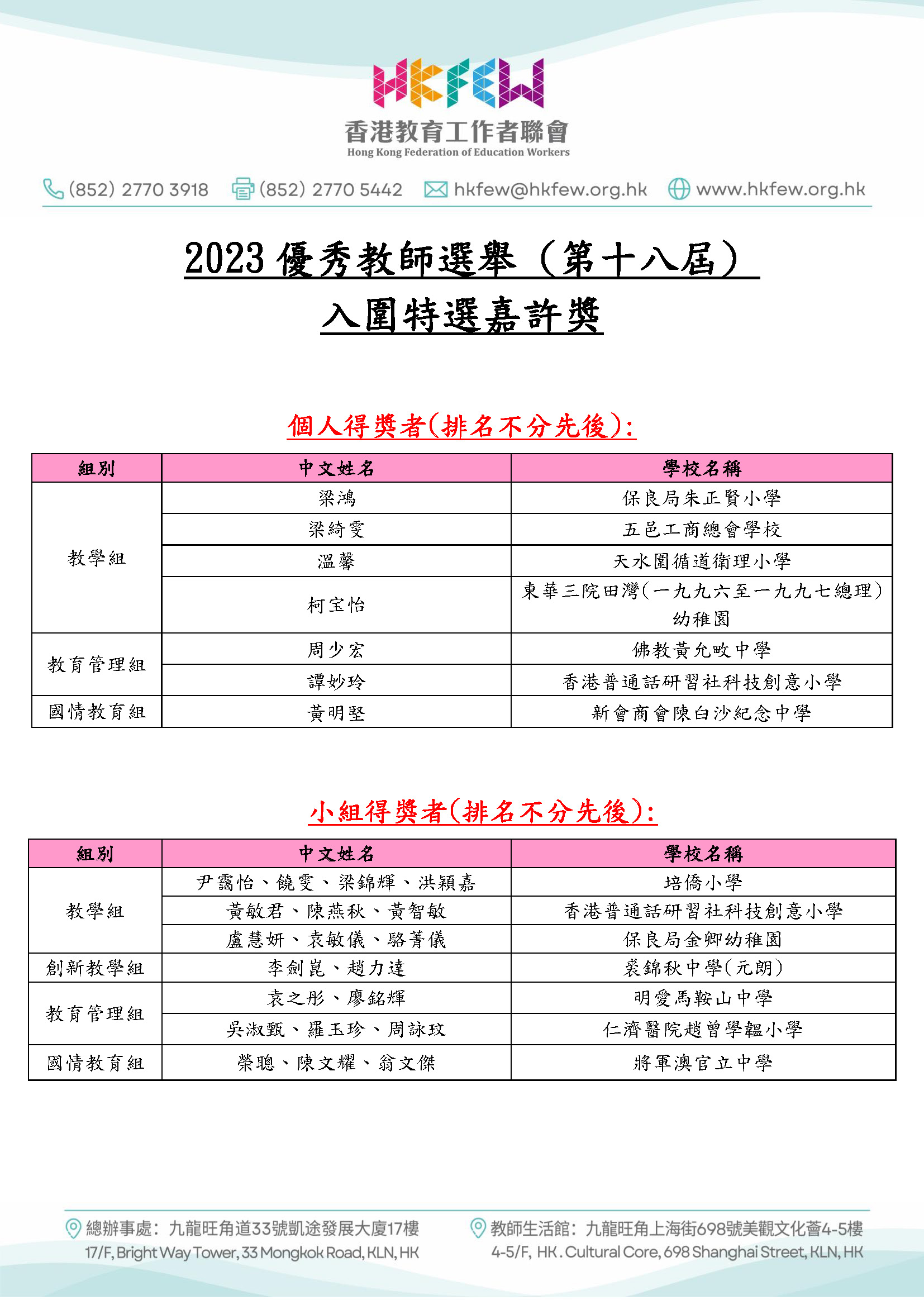 入圍特選嘉許獎