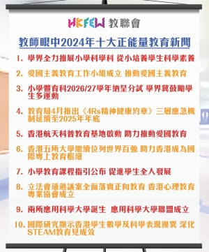 「教師眼中2024年十大正能量教育新聞」選舉結果公布